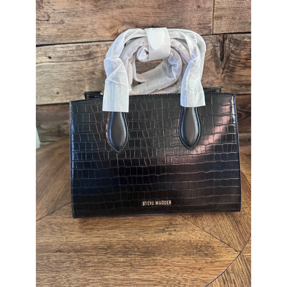 Steve Madden BCALLEB Black Croco Tote Bag Crocodile Embossed Handbag New